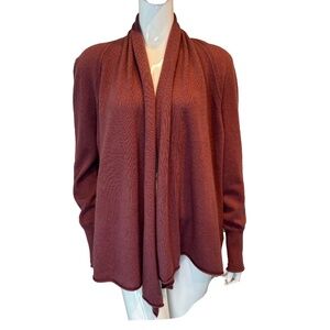 Tahari 2-Ply 100% Cashmere Waterfall Cardigan XL Maroon Open Front Luxe Soft